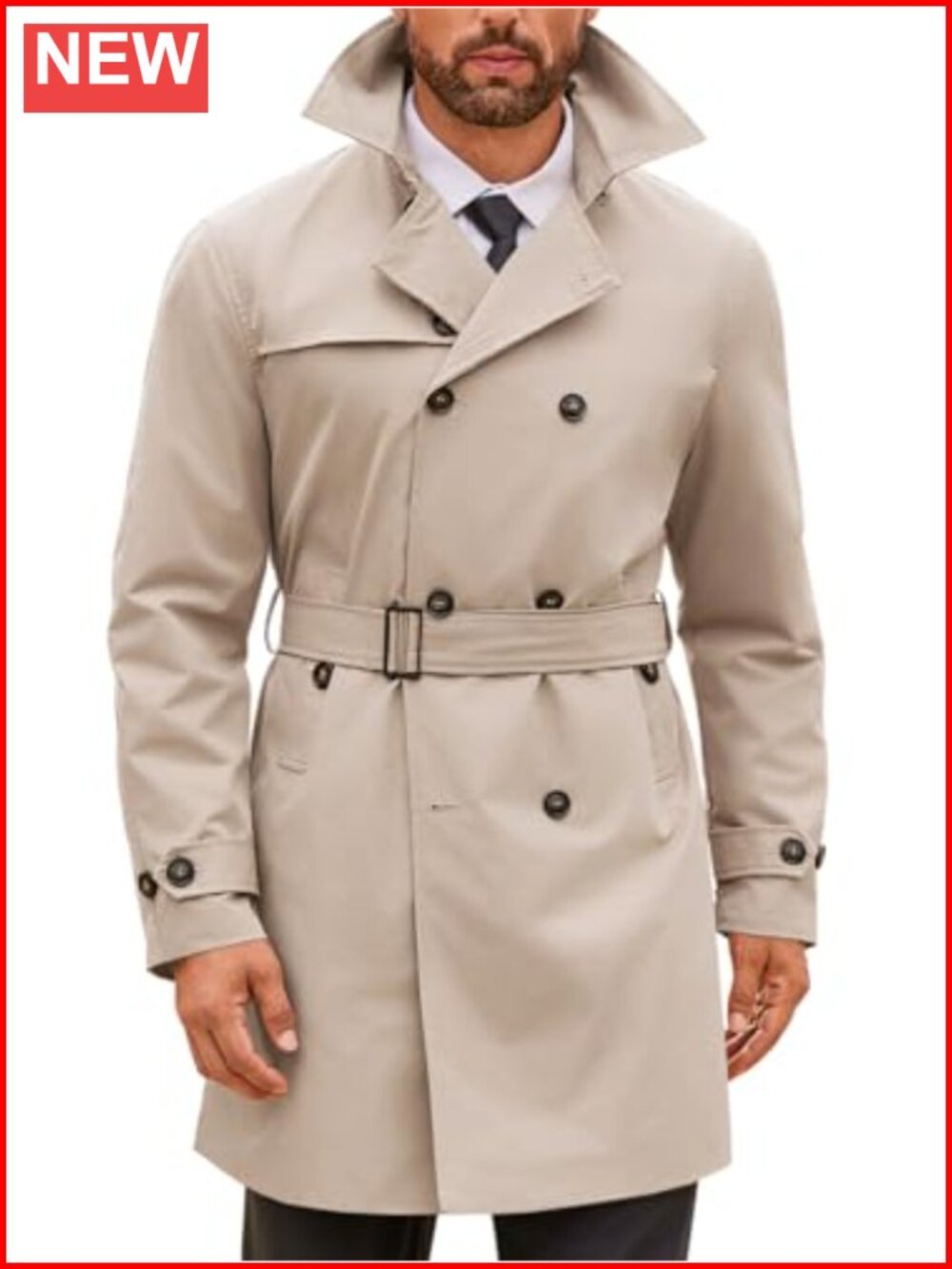 Mens Double Breasted Trench Coat Notched Lapel Windbreaker Overcoat